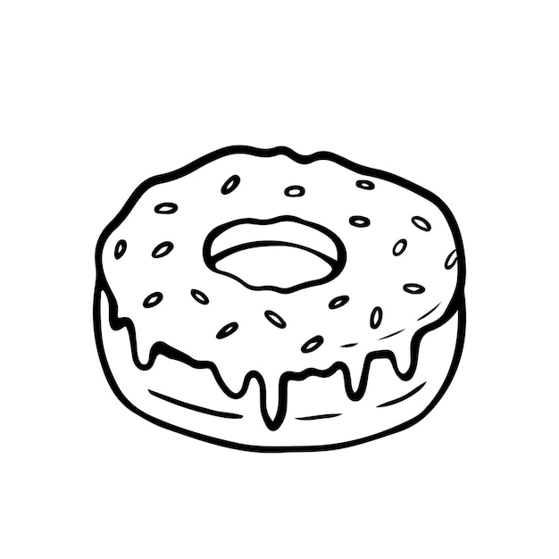 Beignet avec glaçage et arrose isolé sur un blanc Illustration dessinée à la main dans un style doodle