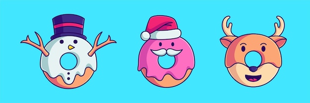 beignets mignons portant des costumes noël vector illustration dessin animé personnage de noël beignet