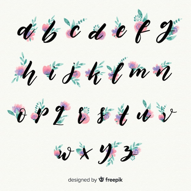 Vecteur bel alphabet avec des fleurs