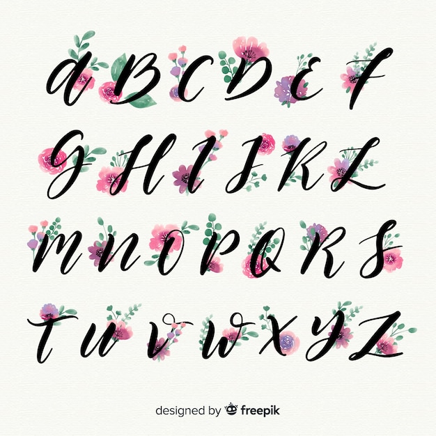 Vecteur bel alphabet avec des fleurs