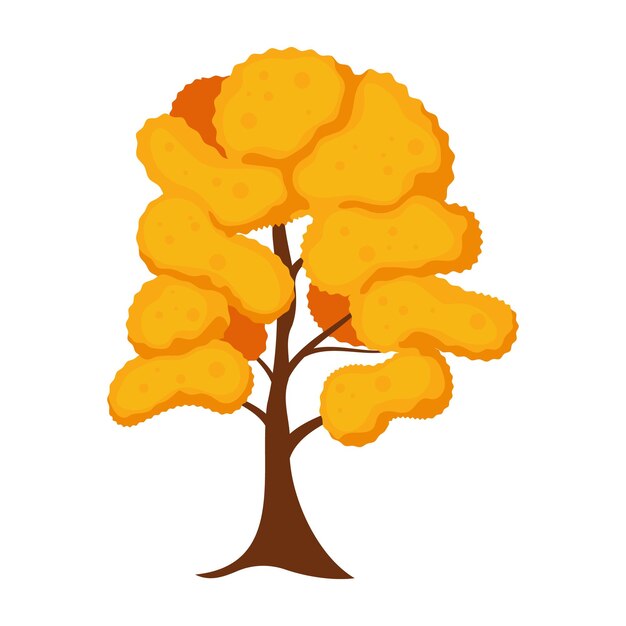 Bel arbre d'automne dans le style de dessin animé Illustration vectorielle de jaune rouge différents types d'arbres et d'arbustes d'automme avec des feuilles isolées sur un fond blanc