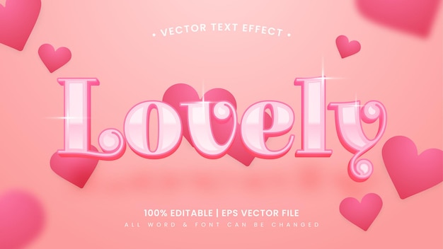 Bel effet de style de texte 3d pour la Saint-Valentin. Style de texte d'illustrateur modifiable.