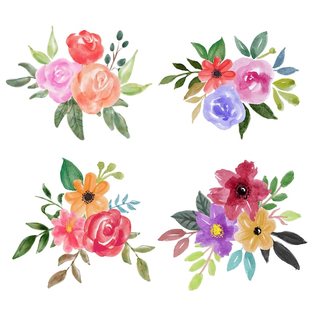 Bel ornement de fleurs aquarelle