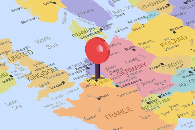 Belgique avec emplacement rouge sur la carte de l'europe, gros plan Belgique, carte colorée avec emplacement