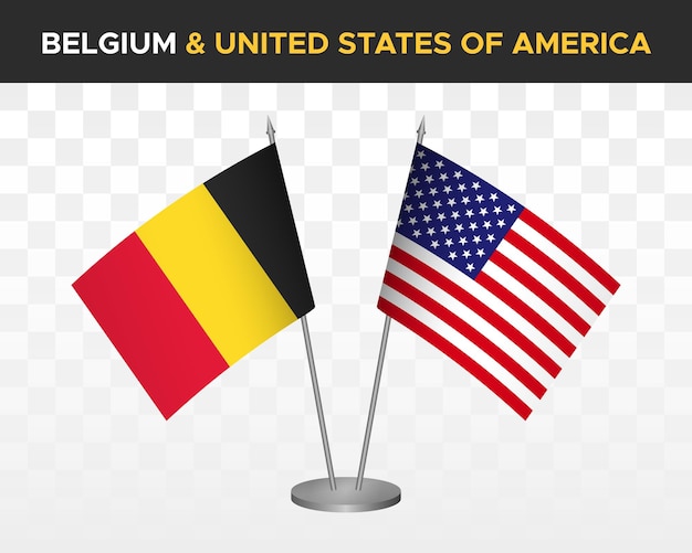 Belgique vs États-Unis États-Unis Amérique drapeaux de bureau maquette isolé 3d illustration vectorielle drapeaux de table