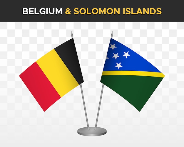 Belgique vs îles salomon drapeaux de bureau maquette isolé 3d drapeaux de table d'illustration vectorielle