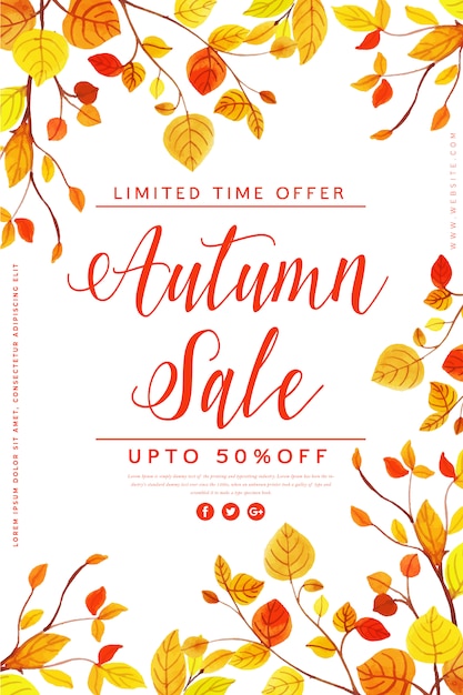 Belle affiche de vente de feuilles d'automne d'aquarelle