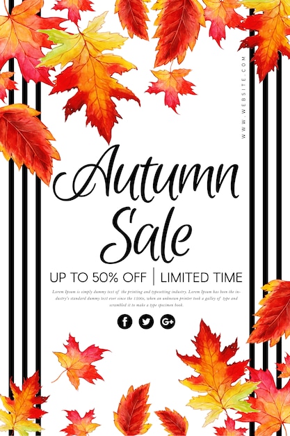 Belle Affiche De Vente De Feuilles D'automne D'aquarelle