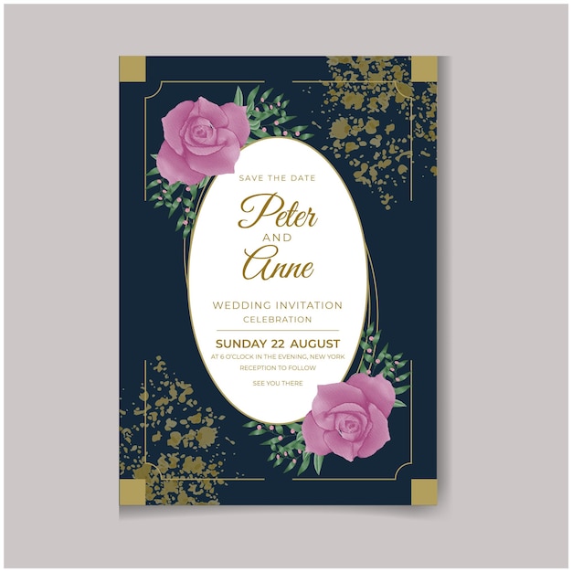 Belle Aquarelle Féminine Numérique Peinte à La Main Premium Floral Et Feuilles Carte D'invitation De Mariage