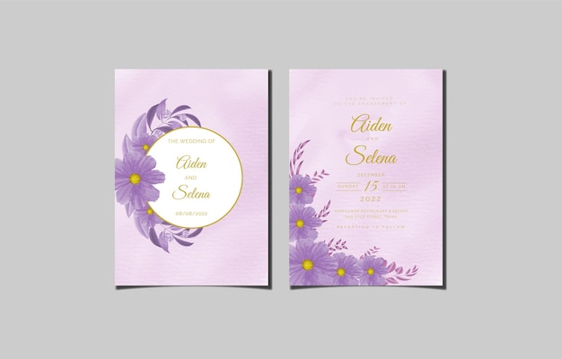 Belle Aquarelle Féminine Numérique Peinte à La Main Premium Floral Et Feuilles Carte D'invitation De Mariage