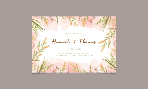 Belle Aquarelle Feuilles Modèle De Carte De Mariage