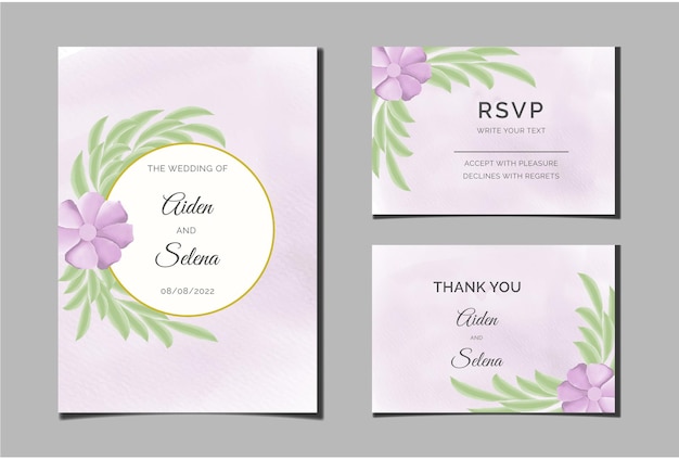 Belle Aquarelle Numérique Peinte à La Main Du Nouvel An Premium Floral Et Feuilles Carte D'invitation De Mariage