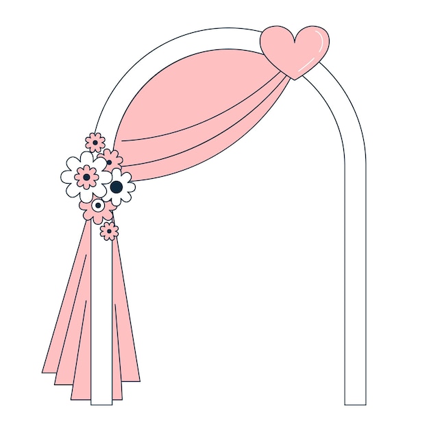 Vecteur belle arche de mariage avec des fleurs. décor pour la fête. illustration vectorielle de griffonnage