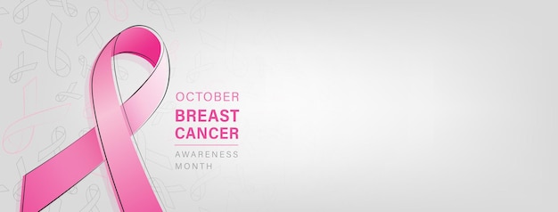 Belle bannière de campagne de sensibilisation au cancer du sein avec symbole de ruban rose sur fond dégradé gris et espace pour le texte