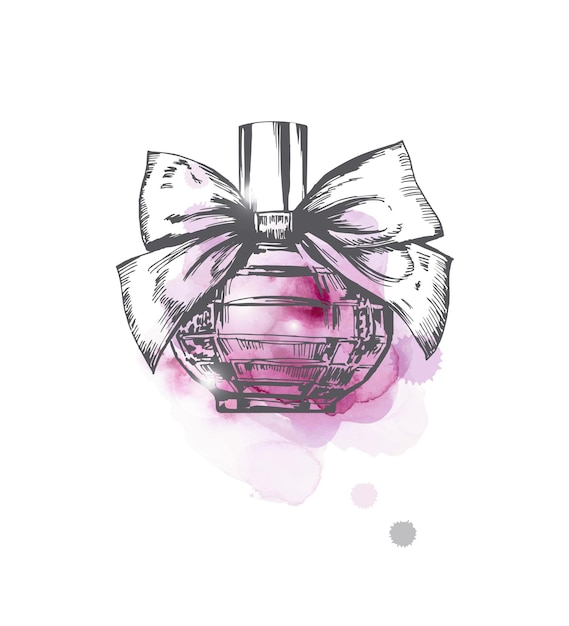 Vecteur une belle bouteille de parfum sur un fond aquarelle lilas modèle vectoriel de parfum pour femme