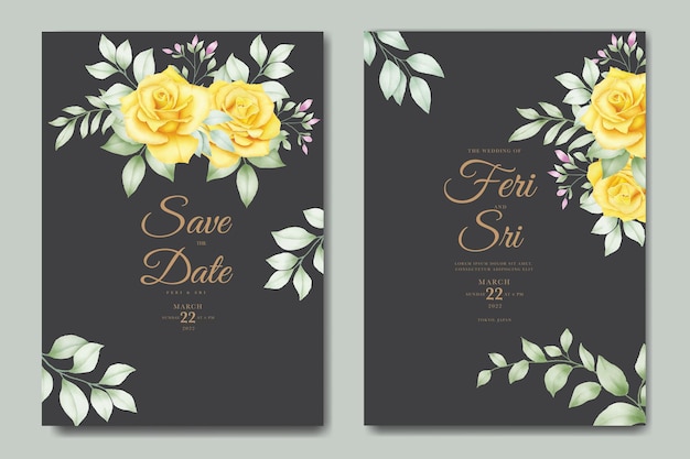 Belle Carte D'invitation De Mariage Aquarelle Avec Des Feuilles Florales