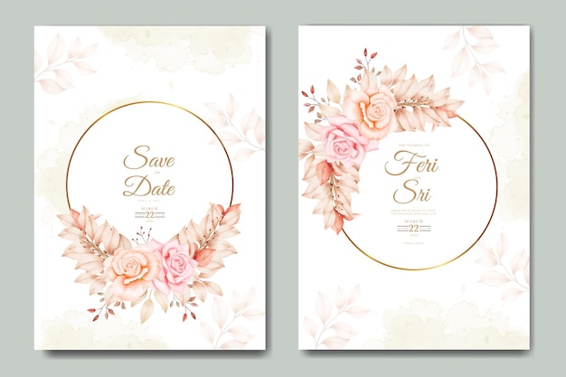 Vecteur belle carte d'invitation de mariage avec aquarelle de feuilles florales