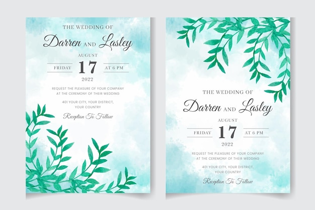 Belle carte d'invitation de mariage aquarelle florale en fleurs avec cadre de cadre de fleurs de feuilles