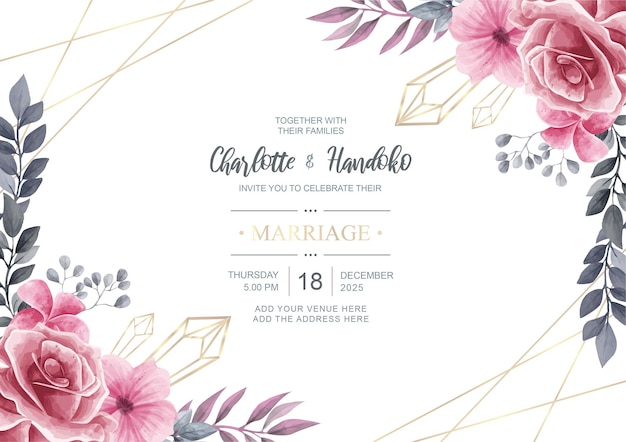 Belle Carte D'invitation De Mariage Avec Fleur Aquarelle