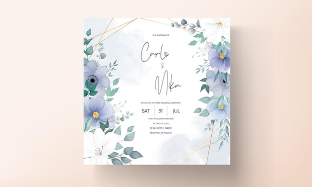 Belle Carte D'invitation De Mariage Avec Fleur Bleue