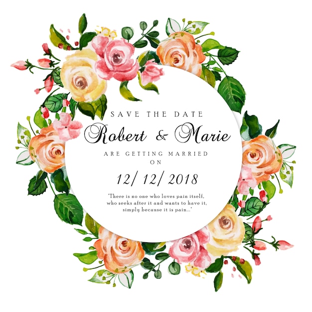 Belle Carte D'invitation De Mariage Floral Aquarelle