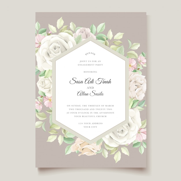 Belle Carte D'invitation De Mariage Floral Doux Et Feuilles