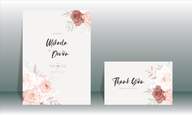 Belle Carte D'invitation De Mariage Floral Doux Avec Ornement Rose