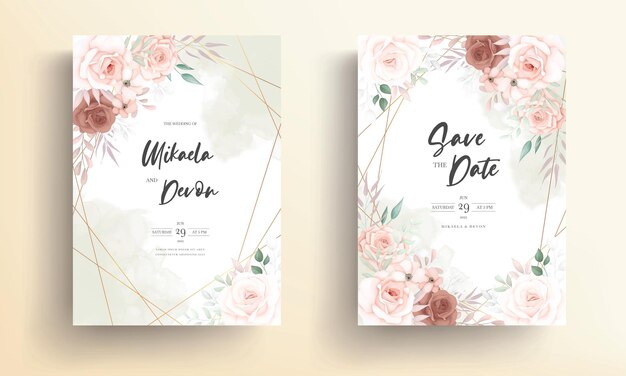Vecteur belle carte d'invitation de mariage floral doux avec ornement rose