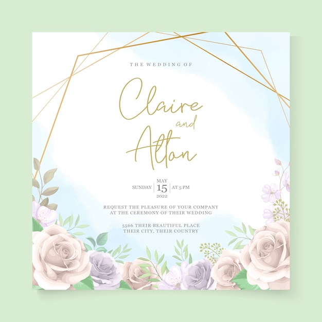 Belle Carte D'invitation De Mariage Floral Et Feuilles