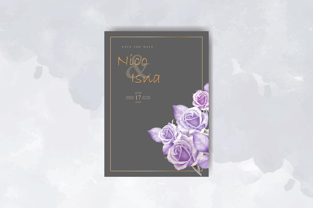 Belle Carte D'invitation De Mariage Violet Avec Aquarelle Florale Et Feuilles