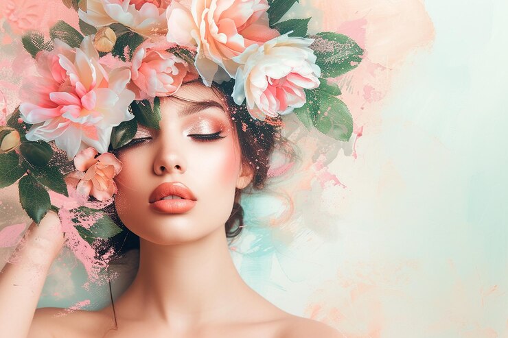 Vecteur belle collage femme et fleurs avec illustration de style art contemporain moderne