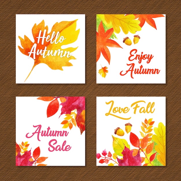 Belle Collection De Cartes D'automne Aquarelle