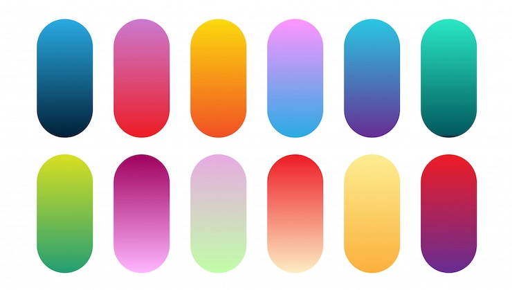 Vecteur belle collection de dégradés. dégradés de cercle cyan multicolore vert violet jaune orange rose rose, boutons ronds doux colorés vector set