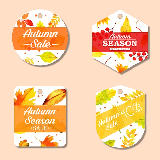 Belle collection d'étiquettes d'automne aquarelle