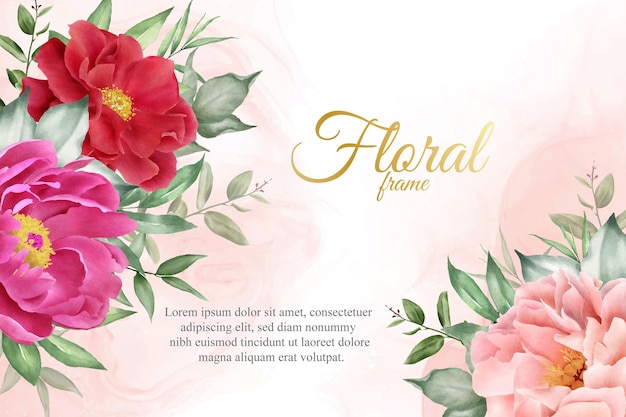 Belle Conception De Fond Floral Aquarelle Avec Pivoine Et Feuilles Dessinées à La Main