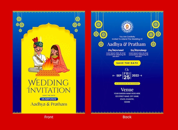 Vecteur belle conception de modèle de carte d'invitation de mariage indien