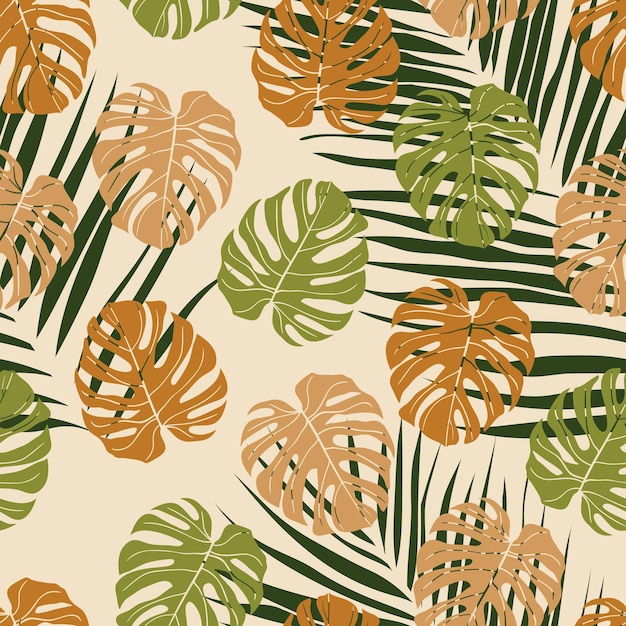 Belle Conception De Modèle Sans Couture De Feuilles Tropicales. Feuilles Tropicales, Feuille De Monstera