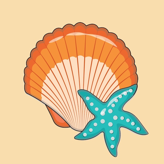 Vecteur belle coquille de mer et illustration vectorielle d'étoiles de mer