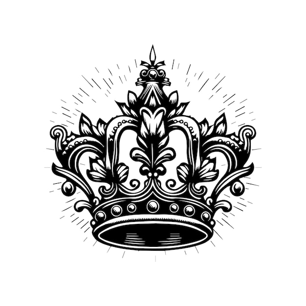 Une Belle Couronne En Dessin Au Trait Noir Et Blanc Illustration Dessinée à La Main Digne D'un Roi Ou D'une Reine