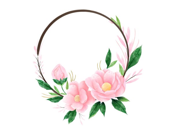 Belle couronne de fleurs roses en style dessin et aquarelle sur fond blanc