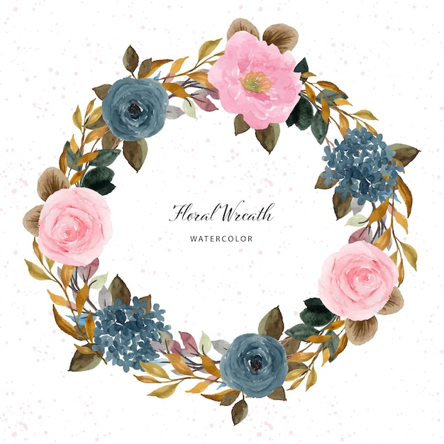 Belle Couronne Florale Aquarelle Bleue Et Rose