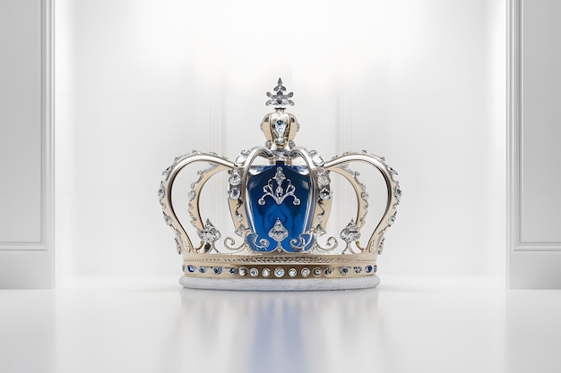 Belle couronne royale avec des diamants bleus isolés sur fond blanc