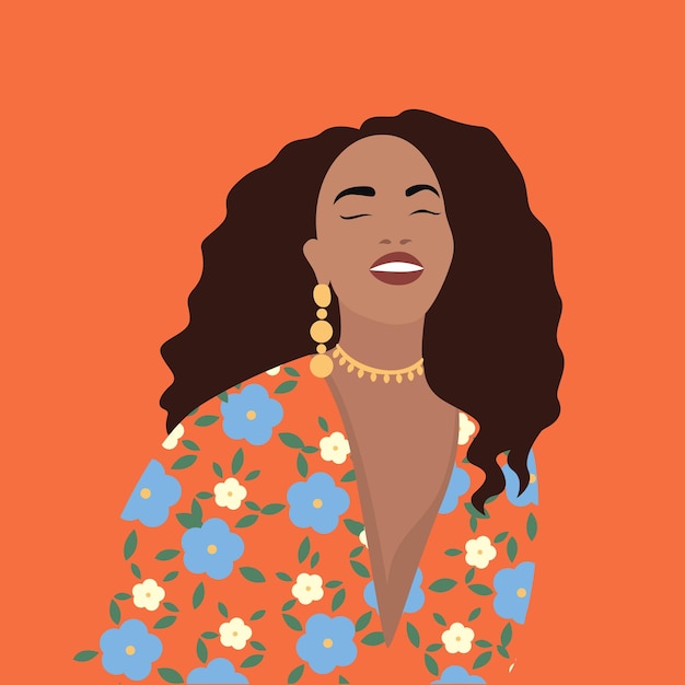Belle femme afro-américaine abstraite en robe blanche fashion
