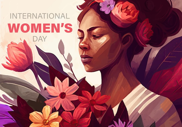 Belle femme afro-américaine avec un bouquet de fleurs Illustration pour la Journée internationale de la femme Vecteur EPS 10