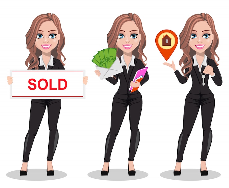 Vecteur belle femme agent immobilier. un agent immobilier