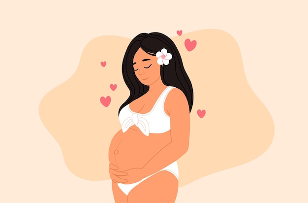 Belle femme asiatique enceinte souriante Illustration vectorielle de dessin animé plat de la grossesse isolée sur fond blanc