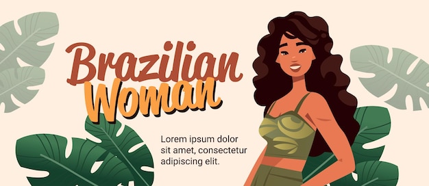 Vecteur belle femme brésilienne portrait de personnage de dessin animé féminin latin horizontal