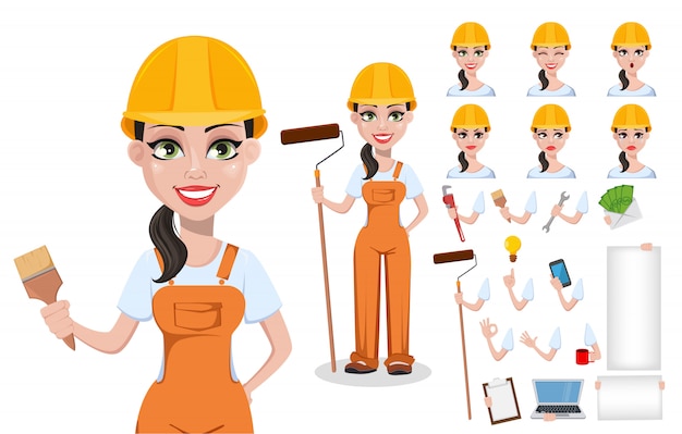 Belle Femme Constructeur En Uniforme