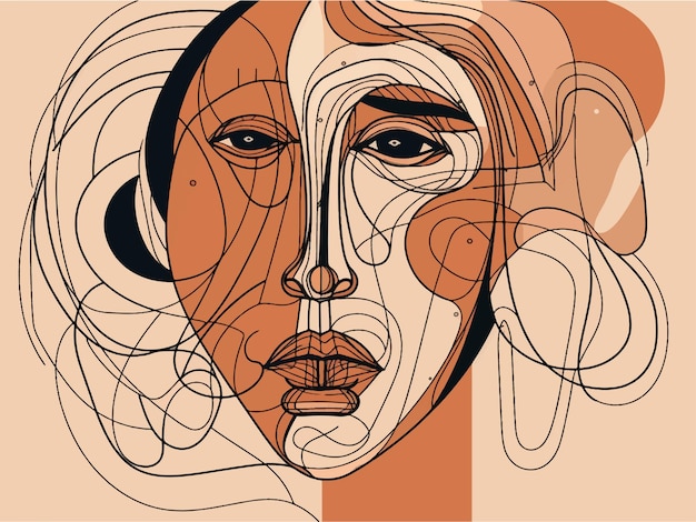 Belle femme féminine visage ligne art vecteur modèle sans couture ligne continue art fond linéaire utilisation pour paquet cosmétiques décor mode concept beauté féminine minimaliste