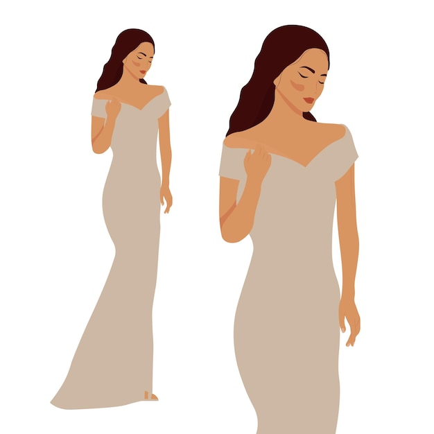 Vecteur belle femme la mariée dans une robe de mariée illustration vectorielle isolée sur fond blanc